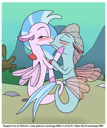 Size: 1857x2213 | Tagged: safe, artist:eagc7, ocellus, silverstream, changedling, changeling, seapony (g4), g4, blushing, disguise, disguised changeling, duo, eyes closed, female, interspecies, intertwined tails, kiss on the lips, kissing, ko-fi, lesbian, mermaid lovers, ocean, patreon, seaponified, seapony ocellus, seapony silverstream, ship:ocellustream, shipping, species swap, tail, underwater, water
