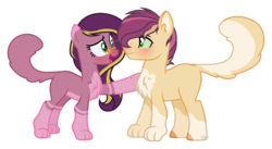 Size: 1843x1009 | Tagged: safe, artist:x-dainichi-x, oc, oc only, oc:hazel-chi, oc:sarah, cat pony, hybrid, original species, pony, female, male, parent:capper dapperpaws, parents:canon x oc, simple background, transparent background