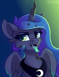 Size: 1000x1300 | Tagged: safe, artist:php97, princess luna, queen chrysalis, pony, g4, colored tongue, commission, disguise, disguised changeling, ear fluff, female, forked tongue, heterochromia, mismatched eyes, solo