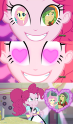 Size: 1280x2160 | Tagged: safe, artist:3d4d, fluttershy, pinkie pie, sandalwood, a banner day, acadeca, coinky-dink world, eqg summertime shorts, equestria girls, g4, my little pony equestria girls: friendship games, female, heart, heart eyes, male, meme, pinkie's eyes, sandalshy, shipping, straight, wingding eyes