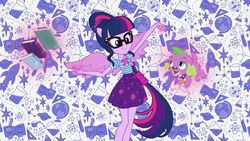 Size: 1920x1080 | Tagged: safe, screencap, sci-twi, spike, spike the regular dog, twilight sparkle, dog, human, equestria girls, equestria girls series, g4, clothes, cute, duo, female, geode of telekinesis, glasses, levitation, magic, magical geodes, male, ponied up, ponytail, skirt, spike's dog collar, telekinesis, theme song, wings