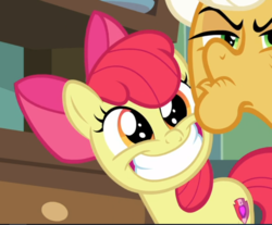 Size: 755x624 | Tagged: safe, screencap, apple bloom, goldie delicious, earth pony, pony, g4, going to seed, adorabloom, cropped, cute, elderly, faic, female, filly, happy, smiling, solo focus, teeth