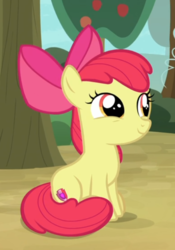 Size: 504x720 | Tagged: safe, screencap, apple bloom, earth pony, pony, g4, going to seed, adorabloom, bow, cropped, cute, female, filly, hair bow, offscreen character, sitting, smiling