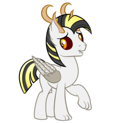 Size: 2000x2000 | Tagged: safe, artist:magicpebbles, oc, oc only, oc:furore, hybrid, base used, brown sclera, colored sclera, high res, lip bite, male, offspring, parent:daybreaker, parent:discord, raised paw, simple background, solo, transparent background