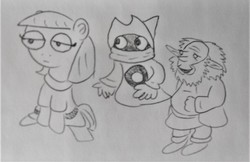 Size: 1280x828 | Tagged: safe, artist:dex stewart, maud pie, earth pony, pony, g4, gwildor, he-man and the masters of the universe, masters of the universe, mattel, monochrome, orko, traditional art