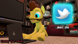 Size: 1280x720 | Tagged: safe, artist:sky chaser, oc, oc only, oc:sky chaser, pegasus, pony, 3d, beard, computer, facial hair, laptop computer, meta, solo, source filmmaker, twitter