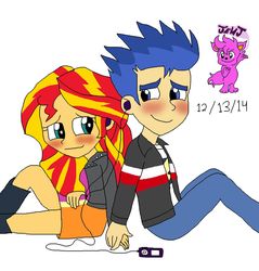 Size: 1024x1069 | Tagged: safe, artist:stella-exquisa, flash sentry, sunset shimmer, equestria girls, g4, cute, female, male, ship:flashimmer, shipping, straight