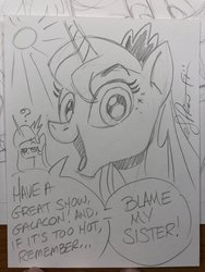 Size: 1536x2048 | Tagged: safe, artist:andypriceart, princess celestia, princess luna, alicorn, pony, g4, blame my sister, duo, female, mare, monochrome, pencil drawing, traditional art