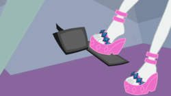 Size: 854x479 | Tagged: safe, edit, edited screencap, screencap, rarity, equestria girls, g4, life is a runway, clothes, feet, high heels, legs, pedal, pedal pump, pedaling, pictures of legs, sandals, shoes, toes