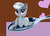 Size: 5400x3900 | Tagged: safe, artist:darksly, silver spoon, earth pony, pony, g4, braid, colored hooves, eye reflection, female, filly, happy, hoof on chest, horse spooning meme, literal silver spoon, looking at you, meme, namesake, prone, reflection, solo, spoon, three quarter view, tiny ponies