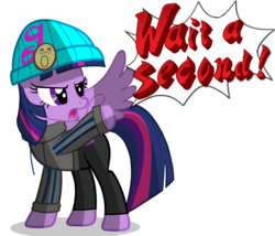 Size: 3500x3000 | Tagged: safe, artist:mrvector, twilight sparkle, alicorn, pony, my little investigations, g4, ace attorney, clothes, crossover, female, hat, high res, hobo, hobo pony, mare, objection, phoenix wright, simple background, solo, sweater, transparent background, twilight sparkle (alicorn)