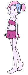 Size: 489x1297 | Tagged: safe, alternate version, artist:didgereethebrony, oc, oc only, oc:bundle joy, human, equestria girls, g4, base used, belly button, breasts, cleavage, clothes, cute, equestria girls-ified, female, hair bun, miniskirt, pleated skirt, simple background, skirt, solo, transparent background