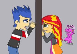 Size: 1024x717 | Tagged: safe, artist:stella-exquisa, flash sentry, sunset shimmer, equestria girls, g4, female, male, ship:flashimmer, shipping, straight