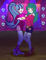 Size: 788x1024 | Tagged: safe, artist:rileyav, sonata dusk, wallflower blush, equestria girls, equestria girls specials, g4, my little pony equestria girls: better together, my little pony equestria girls: sunset's backstage pass, arm on shoulder, clothes, converse, cute, duo, duo female, female, flowerbetes, grin, shoes, smiling, sneakers, socks, sonatabetes, starswirl music festival