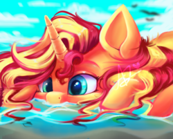 Size: 2577x2072 | Tagged: safe, artist:thewickedvix, sunset shimmer, pony, unicorn, g4, cute, female, high res, shimmerbetes, solo, water