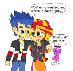 Size: 1024x992 | Tagged: safe, artist:stella-exquisa, flash sentry, sunset shimmer, equestria girls, g4, female, flirting, male, ship:flashimmer, shipping, straight