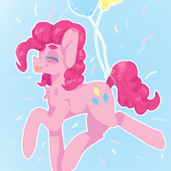 Size: 768x768 | Tagged: safe, artist:saltytangerine, pinkie pie, earth pony, pony, g4, balloon, chest fluff, cute, diapinkes, eyes closed, female, floating, solo, then watch her balloons lift her up to the sky, tongue out