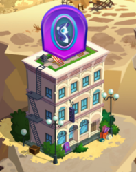Size: 300x378 | Tagged: safe, gameloft, rarity, pony, fake it 'til you make it, g4, building, limited-time story, the anonymous campsite