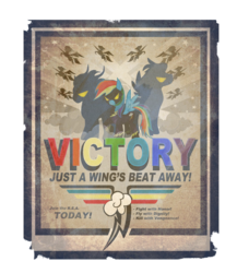 Size: 2000x2300 | Tagged: safe, artist:kaizerin, artist:rambodash, rainbow dash, pegasus, pony, fallout equestria, g4, clothes, fanfic, fanfic art, female, flight suit, high res, hooves, mare, ministry mares, ministry of awesome, poster, propaganda, recruitment poster, shadowbolts, solo, spread wings, wings