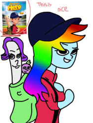 Size: 1800x2400 | Tagged: safe, rainbow dash, rarity, spike, equestria girls, g4, baseball ball, baseball bat, everyone's hero, movie, shitposting