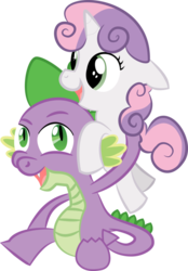 Size: 745x1071 | Tagged: artist needed, safe, spike, sweetie belle, dragon, pony, unicorn, g4, carrying, cute, daaaaaaaaaaaw, diasweetes, female, filly, holding a pony, male, open mouth, ship:spikebelle, shipping, simple background, spikabetes, straight, they grow up so fast, transparent background