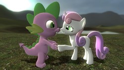 Size: 1280x720 | Tagged: artist needed, safe, spike, sweetie belle, dragon, pony, unicorn, g4, 3d, cute, duo, female, filly, gmod, looking at each other, male, ship:spikebelle, shipping, straight