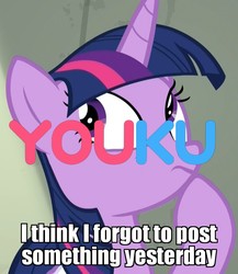 Size: 720x830 | Tagged: safe, edit, edited screencap, screencap, twilight sparkle, alicorn, pony, g4, the point of no return, caption, cropped, female, hoof on chin, image macro, looking up, mare, solo, text, thinking, twilight sparkle (alicorn), youku