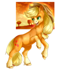 Size: 2424x3000 | Tagged: safe, artist:gaelledragons, applejack, earth pony, pony, g4, cowboy hat, female, hat, high res, mare, rearing, smiling, solo, stetson, white outline