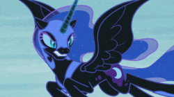 Size: 904x508 | Tagged: safe, screencap, nightmare moon, alicorn, pony, a royal problem, g4, animated, charging, female, flying, gif, glowing horn, horn, magic, magic aura, mare, solo