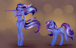Size: 3000x1900 | Tagged: safe, artist:xjenn9, oc, oc only, oc:irony, earth pony, pony, anthro, abs, anthro with ponies, breasts, female, mare, solo