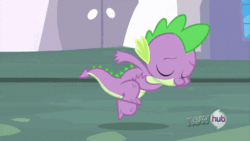 Size: 500x281 | Tagged: safe, screencap, spike, dragon, g4, the crystal empire, 'new', animated, ballet, canterlot, cute, dancing, eyes closed, hub logo, jumping, majestic as fuck, male, silly, solo, spikabetes, window