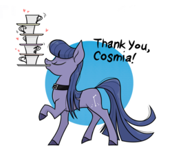Size: 1024x907 | Tagged: safe, artist:pandan009, oc, oc:cosmia nebula, pony, choker, coffee, colored hooves, cup, happy, proud, simple background, transparent background, trotting