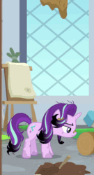 Size: 420x778 | Tagged: safe, screencap, starlight glimmer, pony, unicorn, a horse shoe-in, g4, season 9, animated, cropped, debate in the comments, female, messy mane, mud, out of context, solo