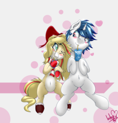 Size: 2450x2550 | Tagged: safe, artist:inkystylus12, artist:tonystorm12, oc, oc only, oc:hollie, oc:snowy blue, pony, unicorn, belly button, bow, clothes, high res, kool-aid, looking at each other, scarf, socks