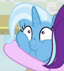 Size: 585x647 | Tagged: safe, screencap, starlight glimmer, trixie, pony, a horse shoe-in, g4, cheek squish, cropped, duo, faic, solo focus, squishy cheeks