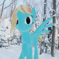 Size: 1080x1080 | Tagged: safe, artist:fury nether, oc, oc only, oc:xalaris, pegasus, pony, 3d, animated, commission, cute, forest, no sound, snow, solo, tree, webm