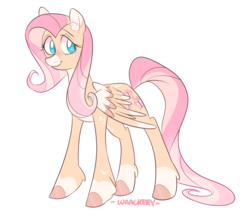 Size: 2671x2343 | Tagged: safe, artist:waackery, fluttershy, pegasus, pony, g4, alternate design, coat markings, colored ear fluff, colored ears, colored hooves, colored wings, countershading, ear fluff, facial markings, female, heart, heart mark, high res, long feather, looking away, looking sideways, mare, mealy mouth (coat marking), multicolored wings, pale belly, signature, simple background, smiling, socks (coat markings), solo, standing, three quarter view, transparent background, two toned mane, wings