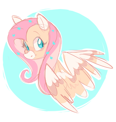 Size: 2062x2170 | Tagged: safe, artist:waackery, fluttershy, pegasus, pony, g4, alternate design, aside glance, bust, coat markings, colored ears, colored wings, facial markings, female, flower, flower in hair, high res, looking at you, looking sideways, mare, mealy mouth (coat marking), partially open wings, smiling, solo, turned head, two toned mane, wings