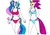 Size: 3499x2478 | Tagged: safe, artist:killerteddybear94, princess celestia, queen novo, alicorn, hippogriff, anthro, g4, adorasexy, belly button, big breasts, bikini, blue swimsuit, bow, breasts, busty princess celestia, busty queen novo, clothes, curvy, cute, duo, duo female, female, hair bow, hands behind back, high res, hourglass figure, legs together, looking at each other, milf, open mouth, ponytail, red swimsuit, sexy, smiling, swimsuit, traditional art