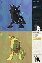Size: 731x1093 | Tagged: safe, artist:hexfloog, oc, oc:calypter, changedling, changeling, adoptable, reference sheet