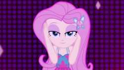 Size: 1920x1080 | Tagged: safe, screencap, fluttershy, equestria girls, equestria girls series, g4, i'm on a yacht, spoiler:eqg series (season 2), adorasexy, bedroom eyes, cute, female, geode of fauna, lidded eyes, looking at you, magical geodes, neon eg logo, seductive, sexy, smiling, solo, stupid sexy fluttershy