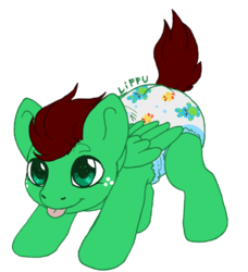 Size: 912x1001 | Tagged: safe, artist:liffu, oc, oc only, oc:northern haste, pony, baby, baby pony, diaper, foal, simple background, solo, tongue out, toy story, toy story 4, transparent background, ych result