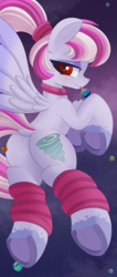 Size: 2000x4723 | Tagged: safe, artist:nignogs, derpibooru exclusive, oc, oc only, oc:windbreaker, pegasus, pony, blushing, butt, clothes, commission, cutie mark, destruction, earth, frog (hoof), giant pegasus, giant pony, giga giant, leggings, licking, macro, moon, planet, plot, pony bigger than a planet, solo, space, tongue out, underhoof