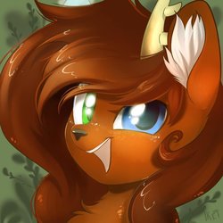 Size: 1024x1024 | Tagged: safe, artist:kebchach, oc, oc only, deer pony, original species, abstract background, bust, heterochromia, smiling, solo
