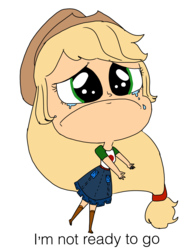 Size: 2250x3000 | Tagged: safe, artist:crispykreme, applejack, equestria girls, g4, chibi, cute, end, female, high res, impossibly large head, impossibly long hair, jackabetes, sad, solo, the end of equestria girls