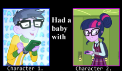 Size: 1050x609 | Tagged: safe, artist:tito-mosquito, micro chips, sci-twi, twilight sparkle, a banner day, equestria girls, g4, my little pony equestria girls: friendship games, female, implied offspring, implied pregnancy, male, meme, microlight, shipping, shipping domino, straight
