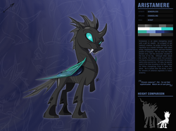 Size: 1280x956 | Tagged: safe, artist:hexfloog, oc, oc:aristamere, changeling, adoptable, reference sheet