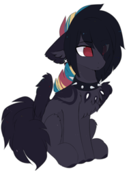 Size: 776x1029 | Tagged: dead source, safe, artist:php146, oc, oc only, oc:masashi, pegasus, pony, chest fluff, collar, ear fluff, ear piercing, floppy ears, hair over one eye, male, multicolored hair, piercing, simple background, sitting, solo, spiked collar, stallion, transparent background
