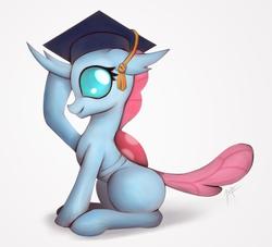 Size: 1024x931 | Tagged: safe, artist:zetamad, ocellus, changedling, changeling, g4, atg 2019, cute, diaocelles, female, graduation cap, hat, newbie artist training grounds, profile, simple background, sitting, solo, white background