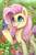 Size: 3716x5669 | Tagged: safe, artist:gingerady, fluttershy, hummingbird, pegasus, pony, g4, absurd resolution, cute, female, garden, mare, open mouth, shyabetes, solo